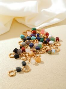 1對幾何天然石擺動耳環 - 彩色 - 查看 2