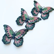 3入組彩色蝴蝶刺繡貼片,雙層設計&可水溶工藝,適用於服裝、鞋子、帽子裝飾配件(無膠黏背) - 粉色 - 查看 3
