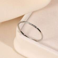 1枚極簡不銹鋼立方體&方形鋯石飾戒指,適合女性日常休閒穿著 - 銀色 - 查看 1