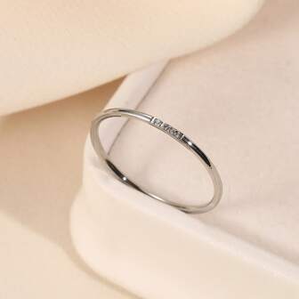 1枚極簡不銹鋼立方體&方形鋯石飾戒指,適合女性日常休閒穿著