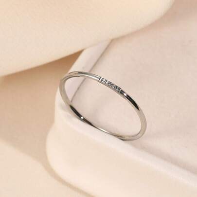 1 Pieza Anillo Minimalista De Acero Inoxidable Con Cubo Y Circonita Cúbica Decorada Para Uso Diario Informal De Mujeres