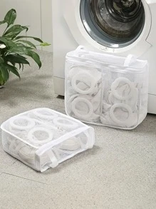 1pc Anti-deformation Shoe Washing Bag, Laundry Machine Mesh Laundry Bag For Washing Shoes, Clothes, Socks, Underwear - White - View 7