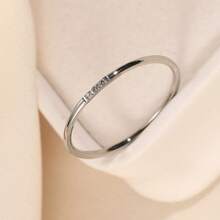 1枚極簡不銹鋼立方體&方形鋯石飾戒指,適合女性日常休閒穿著 - 銀色 - 查看 3