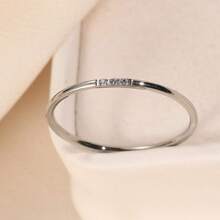 1枚極簡不銹鋼立方體&方形鋯石飾戒指,適合女性日常休閒穿著 - 銀色 - 查看 2