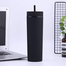 16oz Bình nước Với Nắp Và Rơm rạ , Hai Lớp Máy hút bụi Cốc cách nhiệt , Có thể mang đi Mờ Có thể tái sử dụng Nhựa Cốc , Thích hợp Đối với Cắm Trại Ngoài Trời Du lịch , Quà tặng ngày lễ - màu đen - Xem 13