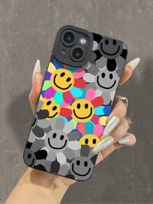 1 个眼睛设计黑色保护软壳，带有花卉和笑脸印花防震手机壳，兼容 Iphone 11/12/13/14/6/6s/6plus/7/8/Se/7plus/8plus/X/Xs Max/Xr/11pro/12pro/13pro/14pro/12mini/13mini/11promax/12promax/13promax/14promax/14plus，[男女皆宜] - 黑色 - 查看 1