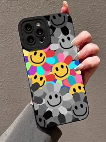 1 个眼睛设计黑色保护软壳，带有花卉和笑脸印花防震手机壳，兼容 Iphone 11/12/13/14/6/6s/6plus/7/8/Se/7plus/8plus/X/Xs Max/Xr/11pro/12pro/13pro/14pro/12mini/13mini/11promax/12promax/13promax/14promax/14plus，[男女皆宜] - 黑色 - 查看 2