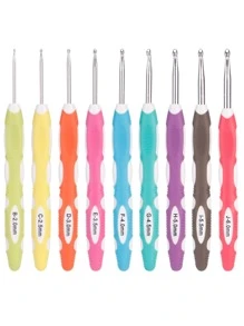 QJH 9pcs/Set Colorful Plastic Handle Crochet Hooks, Beginner Knitting Tools For DIY Handmade Sweater & Hat, Lightweight & Portable With Comfortable Handles In Multiple Sizes: 2.0mm/2.5mm/3.0mm/3.5mm/4.0mm/4.5mm/5.0mm/5.5mm/6.0mm - Multicolor - View 2