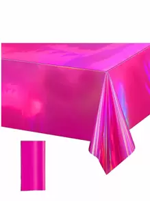 1 pieza Mantel de plástico con efecto iris de color rosa intenso, mantel desechable rectangular iridiscente y brillante, mantel de lámina holográfica, decoraciones de fiesta iridiscentes para cumpleaños, bodas y San Valentín, regreso a clases