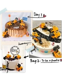 6/12 件/套挖掘机蛋糕装饰，建筑工地主题蛋糕装饰，配有迷你卡车玩具，非常适合生日派对 - 彩色 - 查看 7