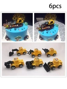 6/12 件/套挖掘机蛋糕装饰，建筑工地主题蛋糕装饰，配有迷你卡车玩具，非常适合生日派对 - 彩色 - 查看 1
