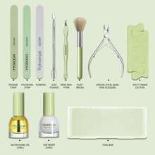 專業指甲片文件和,表皮推,指甲剪適用於死皮,塊狀打磨海綿,美甲套裝 - 綠色 - 查看 3