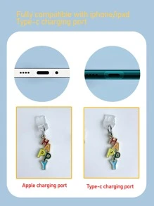 Metallic Phone Dust Plug & Charging Port Cover Creative Accessory - Multicolor - View 5