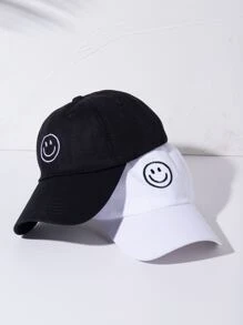 2pcs Men's Embroidered Baseball Cap, Outdoor Smile Face Baseball Cap - Black and White - View 3