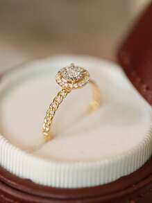 ESBERRY 1顆復古高閃鑽女戒s925純銀珠寶禮物,適用於婚禮女士珠寶訂情戒