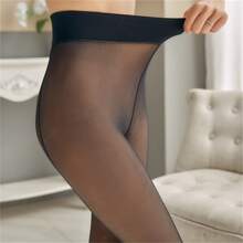 85g Thin Spring/Autumn Women's Tight Warm Sexy Semi-Sheer Non-Fleece Leggings - Black - View 2