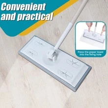 1 Set Of Long-handled Mop With Paper Package/3 Packs Of Mop Refill Paper, Household Static Dust Removal Mop 51.2 Inch Foldable Handle, Disposable Vacuum Paper Brush Line Thread Flat Mop Remover Cleaning Tool, Hands-free Cleaning Duster, For Home Cleaning Tool