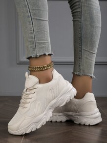 新款米色增高網布透氣女款爸爸鞋,時尚,舒適,吸震,防滑,防臭,適合跑步,黑色耐磨 - 米色 - 查看 4