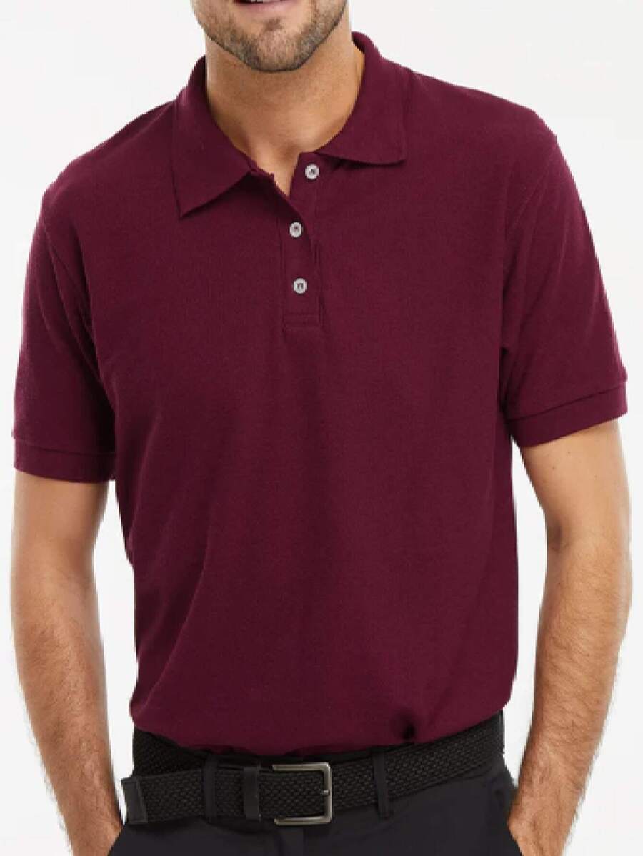 Playera Tipo Polo Vino Guinda Liso para Caballero. Calidad Premium. Rojo - Burdeos - Ver 1