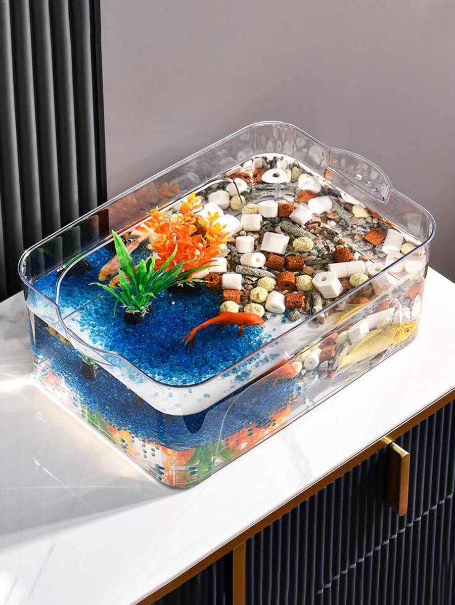 1入組亞克力桌面收納盒魚缸,迷你生態水族館適用於客廳,不附帶套 - 無色 - 查看 1