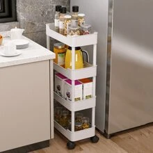 1入組夾式收納架,狹窄可移動滾動車,完美適用於廚房冰箱,浴室,洗手間,洗衣房間收納架適用於零食和小 - 白色 - 查看 1