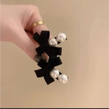2 piezas de clips de pelo decorativos de piedra y perlas elegantes - Blanco y Negro - Ver 3