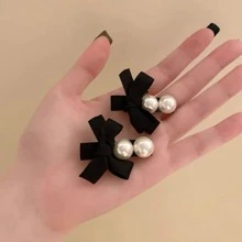 2 piezas de clips de pelo decorativos de piedra y perlas elegantes - Blanco y Negro - Ver 4