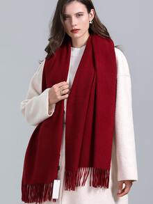 1pc Women's Solid Color Scarf, Thickened And Warm, Fringed Shawl With Cashmere Feel, Long Scarf, Red, Versatile And Stylish - Burgundy - View 2