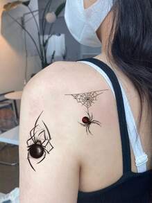 2 hojas Halloween 3d araña Tatuaje temporal Pegatinas - Negro - Ver 1