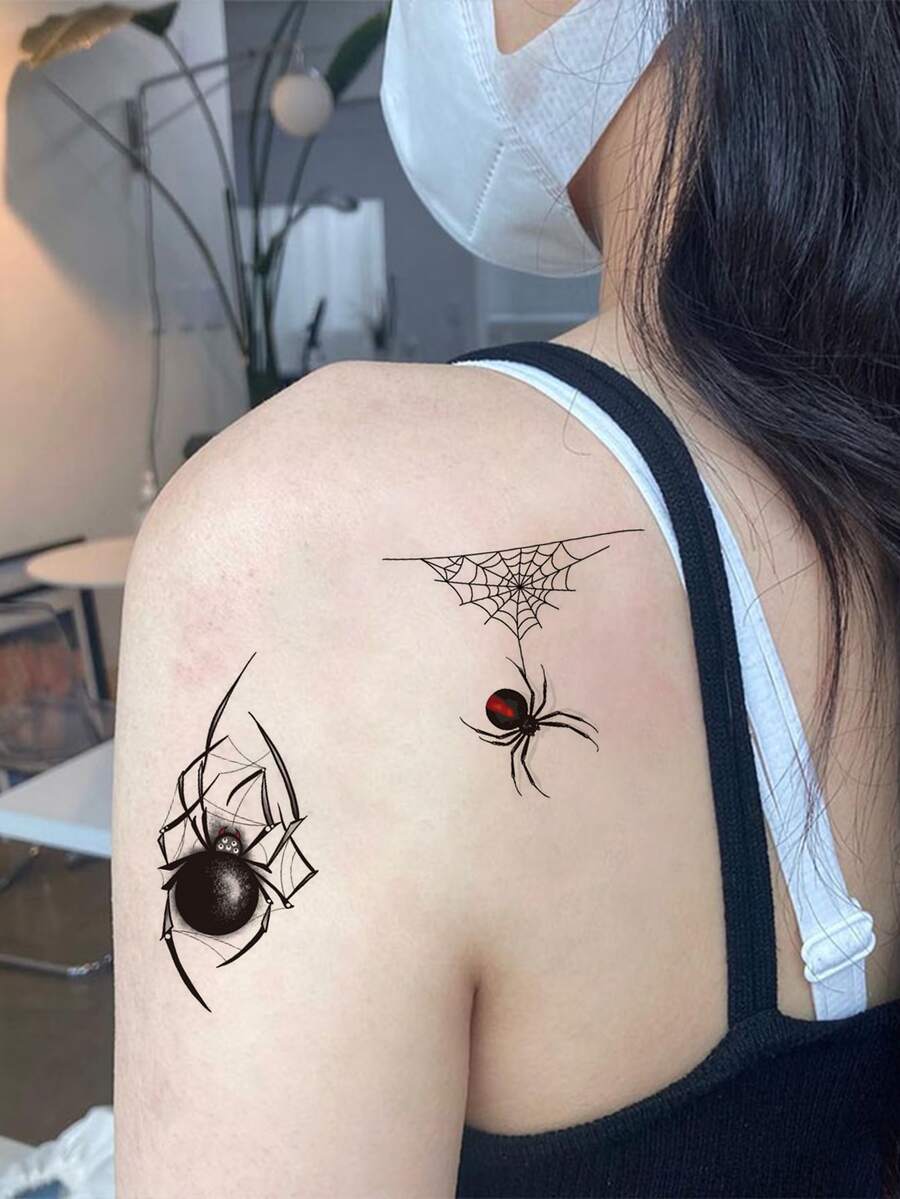2 hojas Halloween 3d araña Tatuaje temporal Pegatinas - Negro - Ver 1