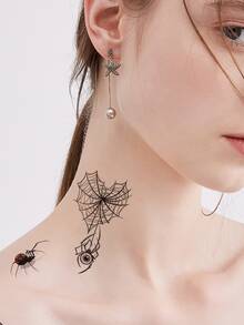 2 hojas Halloween 3d araña Tatuaje temporal Pegatinas - Negro - Ver 3