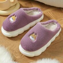 Zapatillas de dormitorio corgi perro de dibujos animados con bordado de peluche - Morado - Ver 2