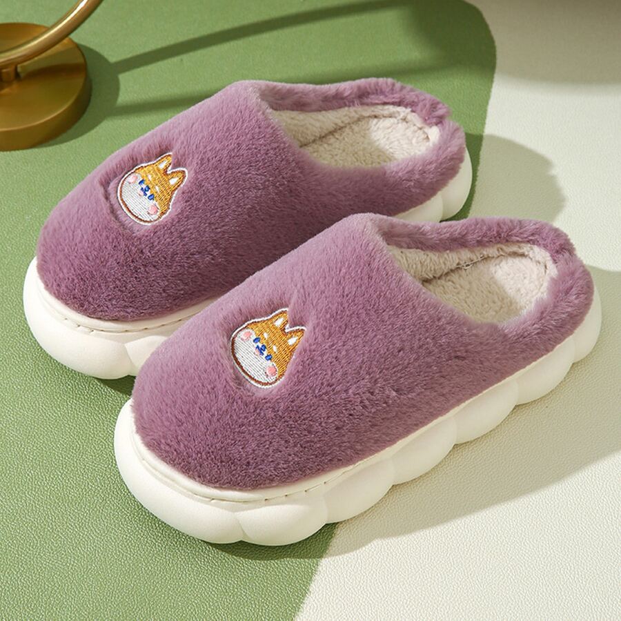 Zapatillas de dormitorio corgi perro de dibujos animados con bordado de peluche - Morado - Ver 1