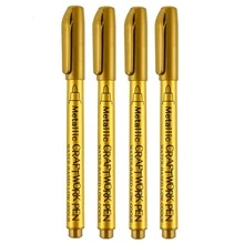 4 件装 DIY 金属防水永久油漆记号笔金色银色工艺品树脂模具笔艺术绘画用品 - 金色 - 查看 2