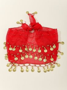 1入組女士多色金屬網肚皮舞腰裙,帶有人形裝飾,適用於舞台表演或作為聖誕禮物送給波西米亞風格的朋友 - 紅色 - 查看 3