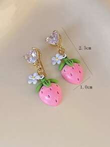 1 đôi Hình Dâu tây Tai Mặt dây chuyền Dát Với Kim cương giả , Màu hồng , Thanh lịch Và Duy nhất , Tươi Phong cách - Nhiều màu - Xem 4