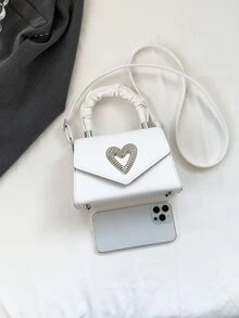 迷你時尚雲朵折疊手提袋,帶心型金屬鎖,可當肩背包或斜背包使用 - 白色 - 查看 6