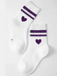 1 Pair Children's Heart Pattern Sport Mid-Calf Socks, Perfect For Valentine's Day Gift Or Daily Wear - Multicolor - View 1