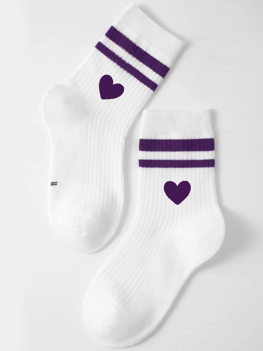 1 Pair Children's Heart Pattern Sport Mid-Calf Socks, Perfect For Valentine's Day Gift Or Daily Wear - Multicolor - View 1