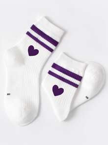 1 Pair Children's Heart Pattern Sport Mid-Calf Socks, Perfect For Valentine's Day Gift Or Daily Wear - Multicolor - View 2