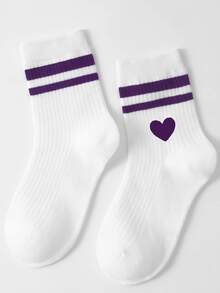 1 Pair Children's Heart Pattern Sport Mid-Calf Socks, Perfect For Valentine's Day Gift Or Daily Wear - Multicolor - View 3
