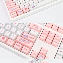 XDA High Spherical Mechanical Keyboard Keycaps - PBT Material, Sublimation Process, Heat Transfer Printing, Cartoon Rabbit Theme, Love Anime Element Pattern, 129 Keys Universal Keyboard Cap Gift Set with Key Puller & Storage Box (Pink) - XDA Heights - Pink Steam Bunny - 129 Pieces - View 7