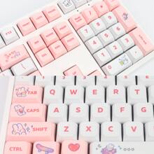 XDA High Spherical Mechanical Keyboard Keycaps - PBT Material, Sublimation Process, Heat Transfer Printing, Cartoon Rabbit Theme, Love Anime Element Pattern, 129 Keys Universal Keyboard Cap Gift Set with Key Puller & Storage Box (Pink) - XDA Heights - Pink Steam Bunny - 129 Pieces - View 8
