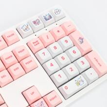 XDA High Spherical Mechanical Keyboard Keycaps - PBT Material, Sublimation Process, Heat Transfer Printing, Cartoon Rabbit Theme, Love Anime Element Pattern, 129 Keys Universal Keyboard Cap Gift Set with Key Puller & Storage Box (Pink) - XDA Heights - Pink Steam Bunny - 129 Pieces - View 4