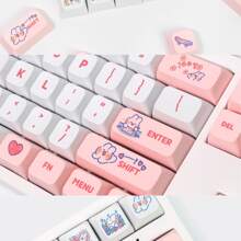 XDA High Spherical Mechanical Keyboard Keycaps - PBT Material, Sublimation Process, Heat Transfer Printing, Cartoon Rabbit Theme, Love Anime Element Pattern, 129 Keys Universal Keyboard Cap Gift Set with Key Puller & Storage Box (Pink) - XDA Heights - Pink Steam Bunny - 129 Pieces - View 10