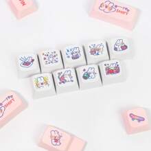 XDA High Spherical Mechanical Keyboard Keycaps - PBT Material, Sublimation Process, Heat Transfer Printing, Cartoon Rabbit Theme, Love Anime Element Pattern, 129 Keys Universal Keyboard Cap Gift Set with Key Puller & Storage Box (Pink) - XDA Heights - Pink Steam Bunny - 129 Pieces - View 5