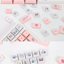 XDA High Spherical Mechanical Keyboard Keycaps - PBT Material, Sublimation Process, Heat Transfer Printing, Cartoon Rabbit Theme, Love Anime Element Pattern, 129 Keys Universal Keyboard Cap Gift Set with Key Puller & Storage Box (Pink) - XDA Heights - Pink Steam Bunny - 129 Pieces - View 9