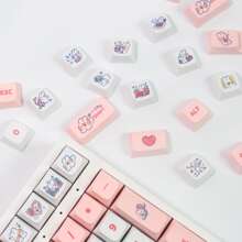 XDA High Spherical Mechanical Keyboard Keycaps - PBT Material, Sublimation Process, Heat Transfer Printing, Cartoon Rabbit Theme, Love Anime Element Pattern, 129 Keys Universal Keyboard Cap Gift Set with Key Puller & Storage Box (Pink) - XDA Heights - Pink Steam Bunny - 129 Pieces - View 6