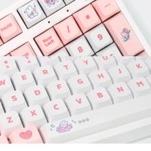 XDA High Spherical Mechanical Keyboard Keycaps - PBT Material, Sublimation Process, Heat Transfer Printing, Cartoon Rabbit Theme, Love Anime Element Pattern, 129 Keys Universal Keyboard Cap Gift Set with Key Puller & Storage Box (Pink) - XDA Heights - Pink Steam Bunny - 129 Pieces - View 11