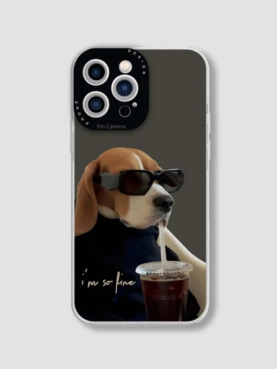 Animal 1pc Dog And Coffee Spray Painted TPU Phone Case Compatible With IPhone 16 Pro/Compatible With IPhone 15 Pro Max/Compatible With IPhone 14/Compatible With IPhone 13 And Compatible With Galaxy S24+/S23/S24 Ultra,International Version, Not The Domestic Version